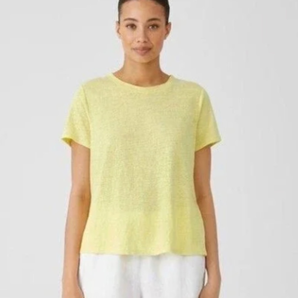 Eileen Fisher Linen Jersey Crew Neck Tee Shirt Size Large
